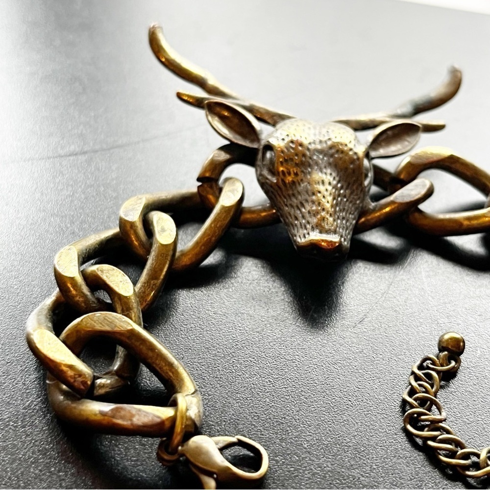 Western Women Dear Stag Head Gold Chain Link Bracelet Rodeo Huntress Biker Brass - Picture 3 of 12